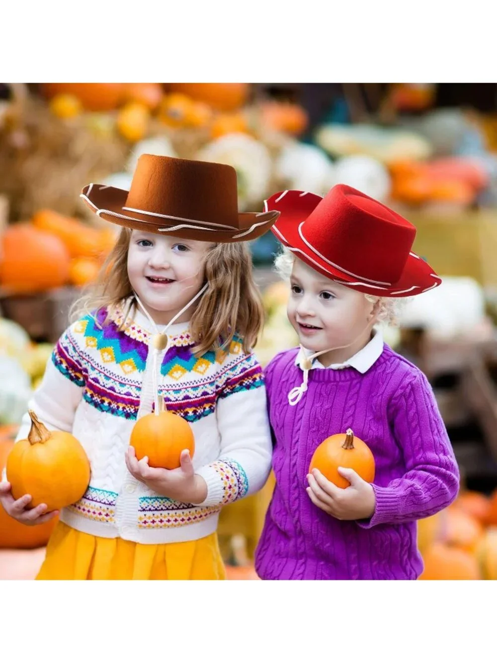 Kids Brown Felt Western Costume Cowboy Cowgirl Hats 8 Pack